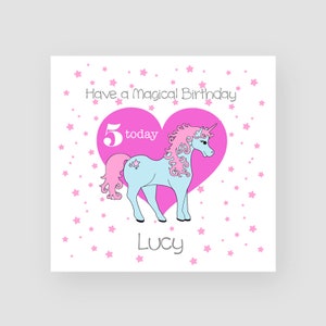 Carte de 5e anniversaire personnalisée pour elle - Carte de cinquième anniversaire - 5 ans - Licorne magique - Petite fille - Cartes d'anniversaire pour enfants - N'IMPORTE QUEL NOM/ÂGE