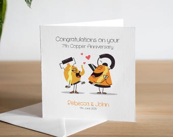 Tarjeta personalizada para el séptimo aniversario de bodas de tu esposo. Tarjeta de aniversario de bronce para tu esposa. Regalo para el séptimo aniversario de bodas. Tarjeta para él.