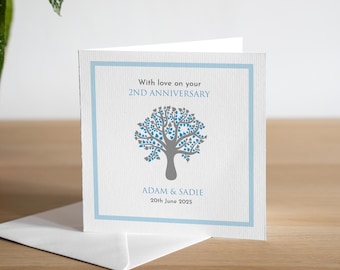 Biglietto d'auguri personalizzato fatto a mano per il secondo anniversario di matrimonio, in cotone, regalo per il secondo anniversario, con amore sul tuo biglietto d'auguri per il secondo anniversario, due anni di matrimonio
