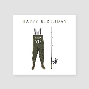 Biglietto di auguri personalizzato per il 70° compleanno, biglietto di auguri per il 70° compleanno del pescatore, regalo di compleanno per il nonno pescatore, biglietto di auguri fatto a mano per il papà appassionato di pesca
