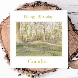 Tarjeta de cumpleaños personalizada - Para él / ella - Campanas azules salvajes - Campo pintado a mano - Mamá - Papá - Abuela - Abuelo - CUALQUIER NOMBRE / EDAD