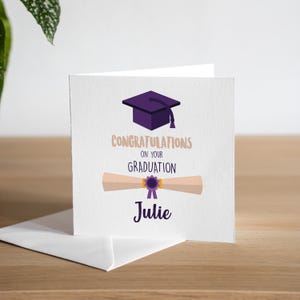 Cartão de formatura personalizado - Para ela - Chapéu e pergaminho de formatura - Universidade aprovada - Cartão de parabéns - Cartão de exame