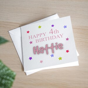 Biglietto di auguri personalizzato per il 4° compleanno di una bambina - Biglietto di auguri per il 4° compleanno di una figlia - Biglietto di auguri per il 4° compleanno di una nipote - Regalo per il 4° compleanno di una bambina