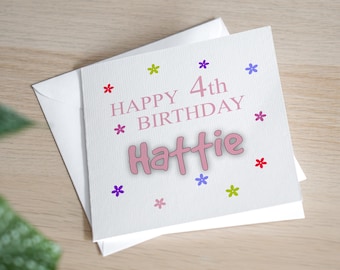 Personalised 4th Birthday Card For Girl - Fourth Birthday Card Daughter - 4th Birthday Card Granddaughter - 4th Birthday Gift For Girl