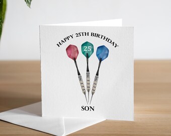 Personalised 25th Birthday Card For Darts Players - Personalised Darts Birthday Card - Birthday Card For Son - Grandson 25th Birthday Card