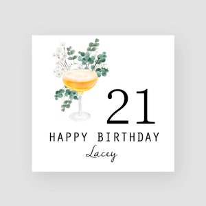 Biglietto personalizzato per il 21° compleanno, biglietto di compleanno per la figlia, biglietto di compleanno per un'amica, cocktail Martini al frutto della passione, biglietto di compleanno per lei
