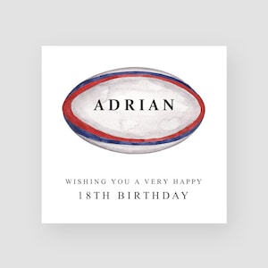 Biglietto di auguri personalizzato per il 18° compleanno - Biglietto di auguri personalizzato per il rugby - Biglietto di auguri per il figlio - Biglietto di auguri per il 18° compleanno del nipote - Biglietto con pallone da rugby