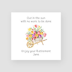 Personalised Retirement Card - For Her - Wheelbarrow Flowers - Good Luck - Congratulations - Retire - Leaving - Work Friend - Work Colleague