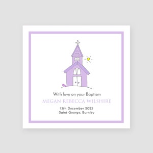 Gepersonaliseerde handgemaakte doop/doop/naamdagkaart - Paarse kerk - Voor hem/haar - Babyjongen/meisje - Zoon/dochter - Peetzoon/peetdochter