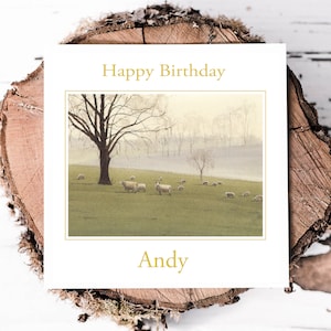 Tarjeta de cumpleaños personalizada para granjeros - Tarjeta de cumpleaños para el campo - Tarjeta de cumpleaños para granjas - Tarjeta de cumpleaños para corderos ovejas - Tarjeta de cumpleaños escénica