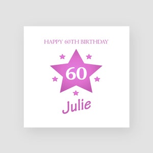 Biglietto di compleanno personalizzato per il 60° compleanno - Biglietto di compleanno per il sessantesimo - 60 anni - Stella rosa - Biglietti di compleanno per lei - Per le donne - QUALSIASI NOME/ETÀ