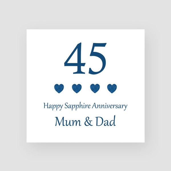 45th Anniversary Card - Blue Sapphire Anniversary Card - Forty Fifth Anniversary Card - Glitter Effect Mini Hearts - Personalised Card