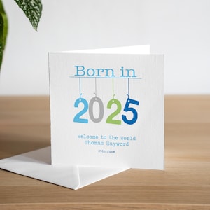 Tarjeta personalizada para recién nacido - Regalo hecho a mano - Nacido en 2024 - Tarjeta para recién nacido - Tarjeta para nieto - Tarjeta para ahijado - Tarjeta para sobrino