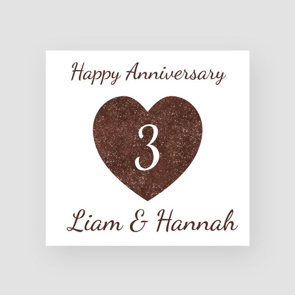Personalised Leather 3rd Wedding Anniversary Card Handmade 3rd Anniversary Milestone Gift For Them Three Years Married Together