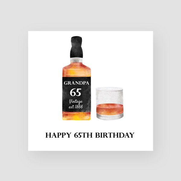 Personalised 65th Birthday Card - Sixty Fifth Birthday Card - Aged 65 - Whisky Birthday Card For Him - For Men - ANY NAME/AGE