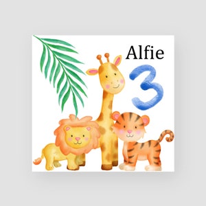 Personalised 3rd Birthday Card - Third Birthday Card - Age 3 - Zoo Animals - Children Birthday Card - For Kids - For Him/Her