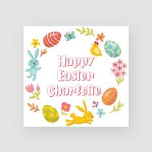 Carte de Pâques personnalisée faite à la main - Couronne rose - Lapin de Pâques - Pour elle - Fille - Christianisme - Cartes saisonnières