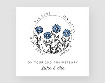 Personalised 2nd Wedding Anniversary Card Husband Handmade Cotton 2nd Anniversary Milestone Gift Second Anniversary Card Wife 2nd Milestone