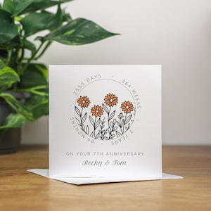 Carte personnalisée du 7e anniversaire de mariage en cuivre fait main pour mari, cadeau d'étape importante du 7e anniversaire en cuivre, carte du septième anniversaire en cuivre pour femme