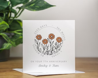 Tarjeta personalizada para el séptimo aniversario de bodas de tu esposo, hecha a mano en cobre, regalo para el séptimo aniversario, tarjeta para el séptimo aniversario de tu esposa, hecha en cobre.