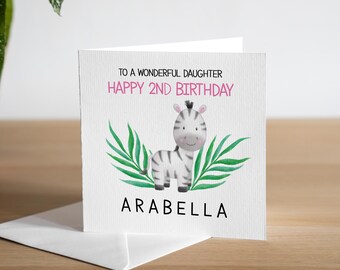 Personalised 2nd Birthday Card Granddaughter Zebra Birthday Card Daughter Animal Birthday Card Age 2 Childrens Second Birthday Card For Her