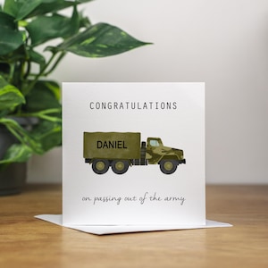 Gepersonaliseerde leger afstudeerkaart militaire gefeliciteerd leger promotiekaart flauwvallen parade kaart peloton promotie cadeau legervrachtwagen