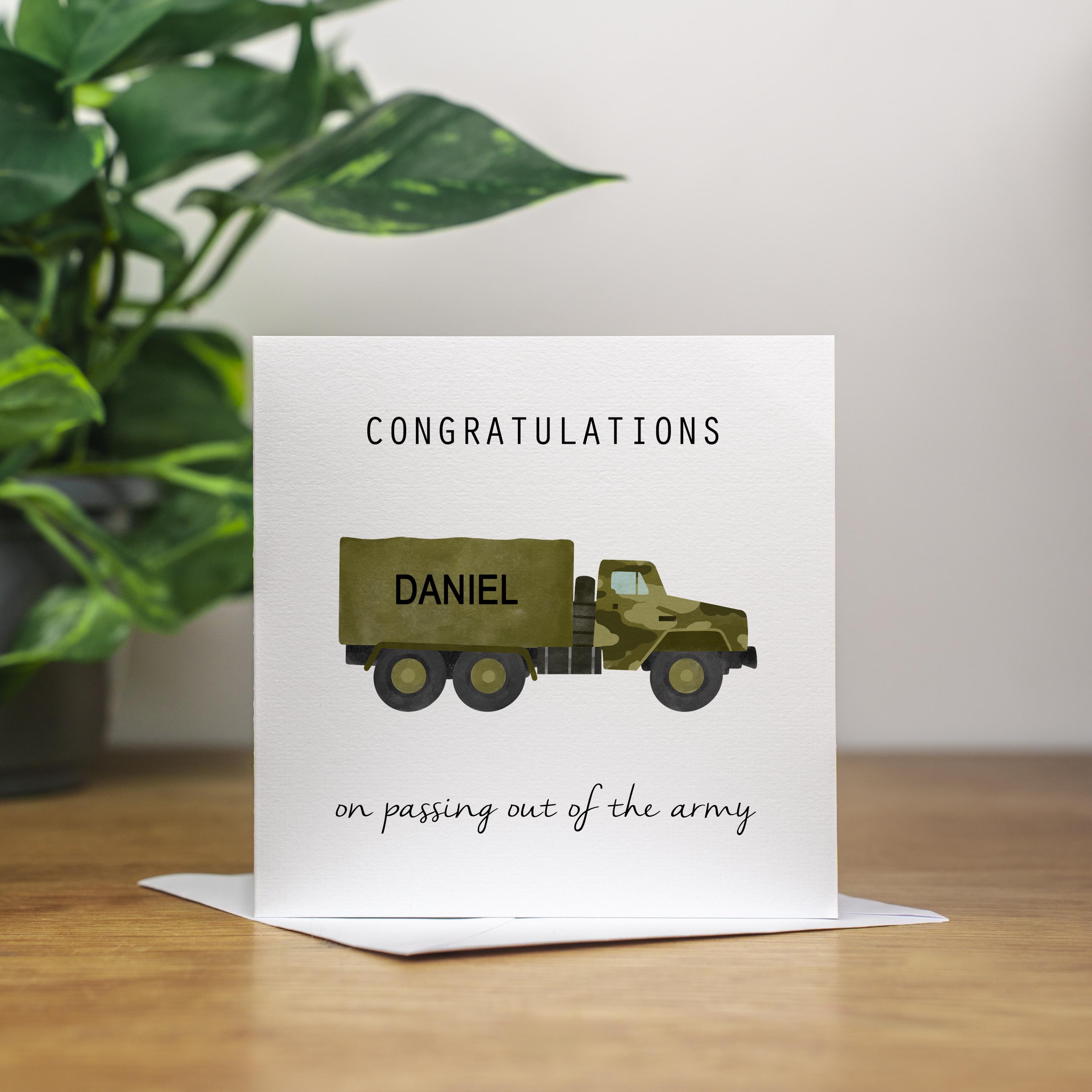 Personalised Army Graduation Card Military Congratulations Army Promotion Card Passing Out Parade Card Platoon Promotion Gift Army Truck