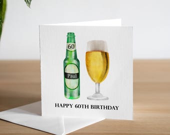 Personalised 60th Birthday Card - Sixtieth Birthday Card - Aged 60 - Beer Birthday Cards For Him - For Men - ANY NAME/AGE