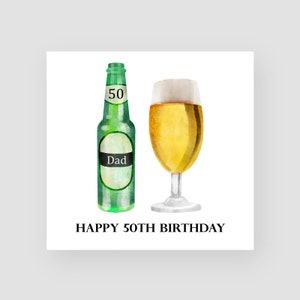 Carte d'anniversaire personnalisée 50e - cinquantième anniversaire - 50 ans - carte d'anniversaire bière pour lui - pour homme - TOUT NOM/ÂGE
