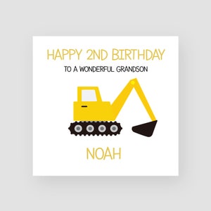 Carte d’anniversaire personnalisée 2ème - Deuxième carte d’anniversaire - Age 2 - Joyeux 2ème anniversaire - Digger - Fils - Petit-fils - Godson - Neveu
