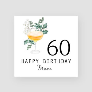Carte personnalisée du 60e anniversaire - Carte du soixantième anniversaire - 60 ans - Verre à cocktail - Pour les femmes - Pour elle - N'IMPORTE QUEL NOM/ÂGE