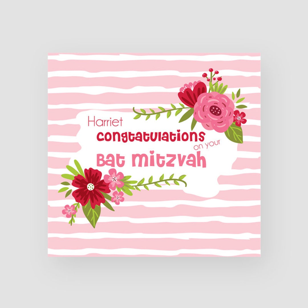 Personalised Bat Mitzvah Card for Her Daughter Granddaughter Pink