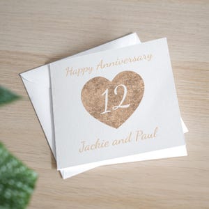 Carte personnalisée en soie du 12e anniversaire de mariage faite à la main, cadeau d'étape marquante du 12e anniversaire pour les 12 ans de mariage