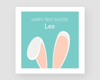 Personalised Handmade Easter Card - Happy First Easter - 1st Easter - Bunny Ears - Newborn Baby Boy - Son - Grandson - Nephew