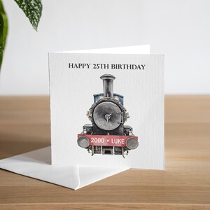 Biglietto di auguri personalizzato per il 25° compleanno del treno - Biglietto di auguri per il compleanno della locomotiva - Biglietto di auguri per il compleanno della macchina a vapore - Biglietto di auguri per il 25° compleanno del figlio - Compleanno del nipote