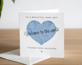 Tarjeta personalizada para bebé niño, tarjeta de bienvenida al mundo, tarjeta para recién nacido, tarjeta de bienvenida para bebé niño, tarjeta de recuerdo para bebé niño, regalos para recién nacidos