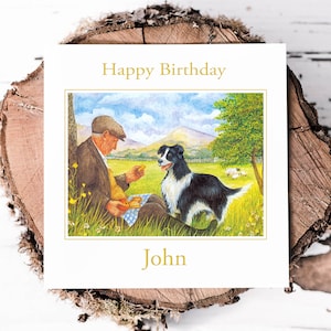 Carte d'anniversaire traditionnelle personnalisée pour papa, carte d'anniversaire classique pour propriétaire de chien, carte d'anniversaire pour homme, carte d'anniversaire faite main pour homme, grand-père, propriétaire de chiot