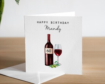 Personalised 60th Birthday Card Mum - Handmade 60th Birthday Card Wife - Personalised Red Wine Birthday Gift - Female 60th Birthday Card