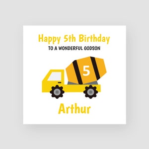 Carte personnalisée 5e anniversaire - Cinquième carte d'anniversaire - 5 ans - Joyeux 5e anniversaire - Bétonnière - Fils - Petit-fils - Filleul - Neveu