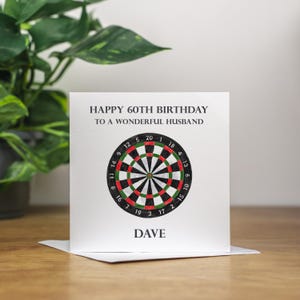 Carte personnalisée 60e anniversaire fléchettes Carte 60e anniversaire mari Carte 60e anniversaire papa Cible de fléchettes cadeau personnalisé joueur de fléchettes Bday