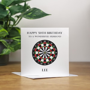 Biglietto di auguri personalizzato per il 50° compleanno, biglietto di auguri per il 50° compleanno, biglietto di auguri per il 50° compleanno del marito, biglietto di auguri per il 50° compleanno del papà, regalo personalizzato per il giocatore di freccette, compleanno