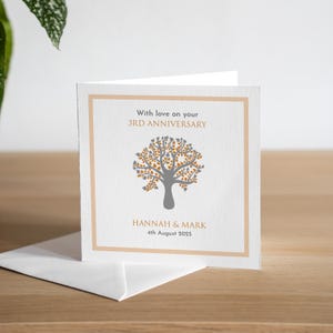 Cartão personalizado feito à mão para 3º aniversário de casamento em couro, presente de 3º aniversário com amor no seu cartão de 3º aniversário, três anos de casamento