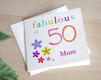 Personalised 50th Birthday Card Fabulous At 50 Birthday Card Female 50th Birthday Gift Wife 50 Card For Mum 50th Bday Handmade Card