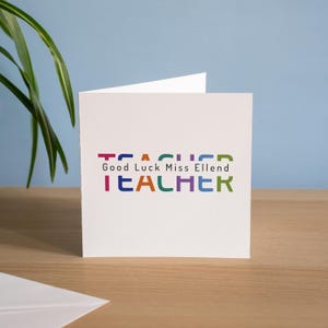 Gepersonaliseerde lerarenkaart Good Luck - nieuwe baan lerarenkaart - lerarenkaart afstuderen - pas gediplomeerde leraar - NQT-kaart - 1e baan als leraar