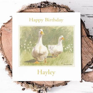 Cartão de aniversário personalizado de pato, mãe, cartão de aniversário tradicional, aquarela, animais, campo, presente de aniversário, esposa, cartão de aniversário clássico