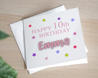 Personalised 10th Birthday Card For Girl - Tenth Birthday Card Daughter - 10th Birthday Card Granddaughter - 10th Birthday Gift For Girl