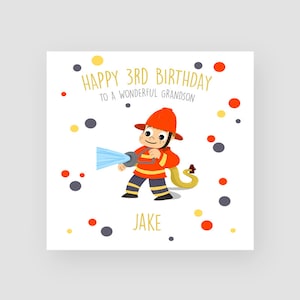 Gepersonaliseerde 3e verjaardagskaart jongen 3e handgemaakte verjaardagskaart kleinzoon 3e verjaardag geschenken zoon leeftijd 3 verjaardagskaart brandweerman geschenken kleine jongen