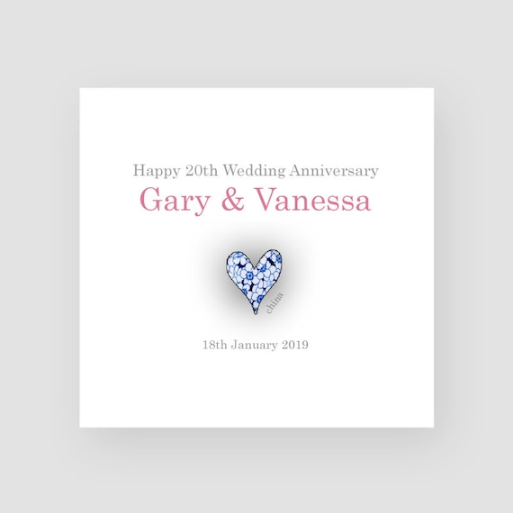 Personalised China Wedding 20th Anniversary Card c//w envelope FREE P+P 20 years