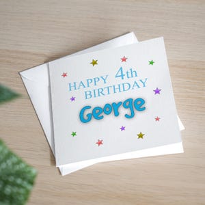 Biglietto di auguri personalizzato per il 4° compleanno - Biglietto di auguri per il 4° compleanno del figlio - Biglietto di auguri per il 4° compleanno del nipote - Biglietto di auguri con stelle per bambino - Regalo per il 4° compleanno