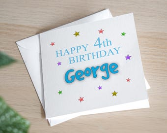 Carte personnalisée 4e anniversaire - carte 4e anniversaire pour fils - carte quatrième anniversaire petit-fils - carte d'anniversaire étoile pour garçon - cadeau 4e anniversaire
